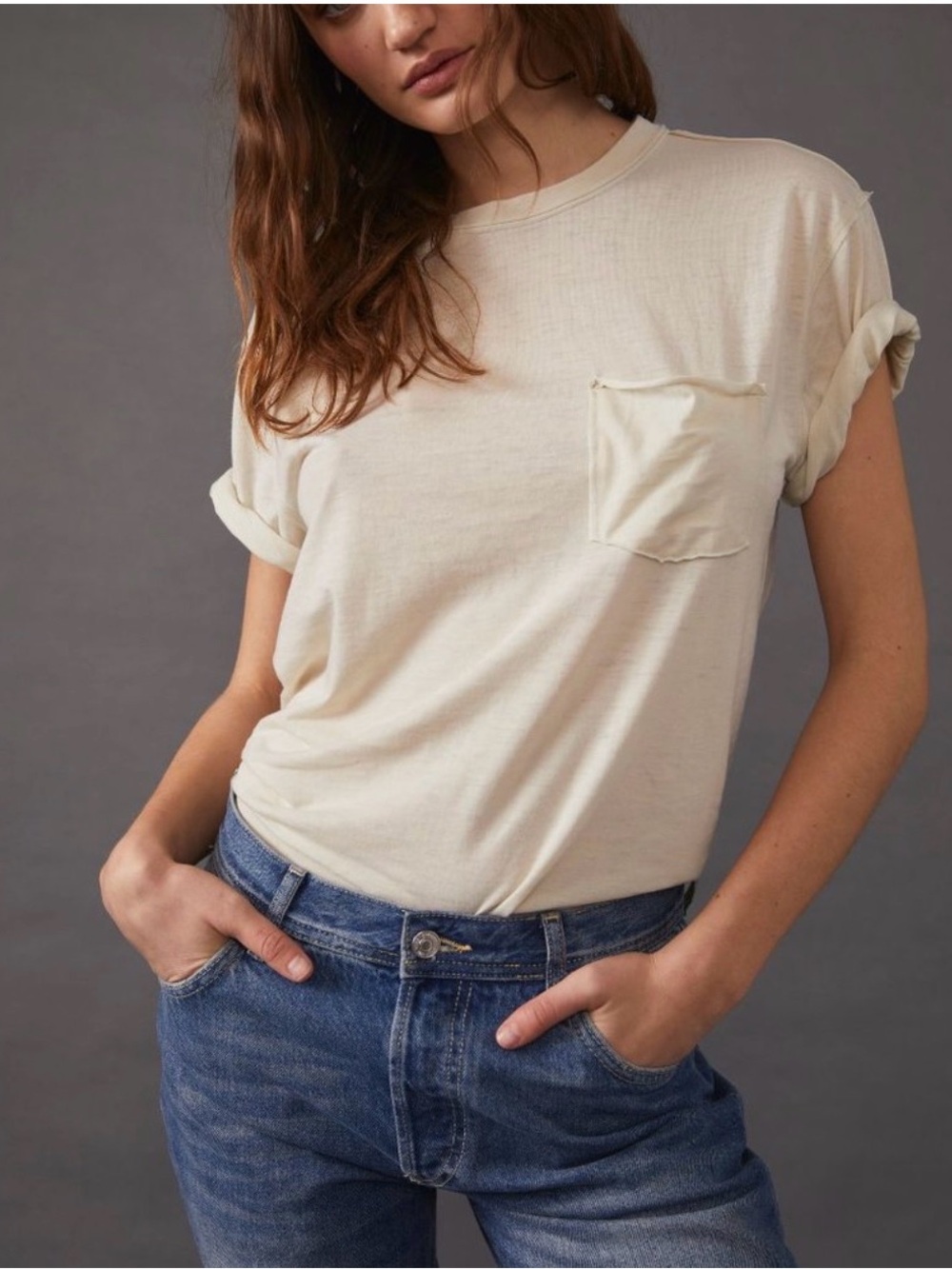 We the free Vella Pocket Tee in white swan 🦢
